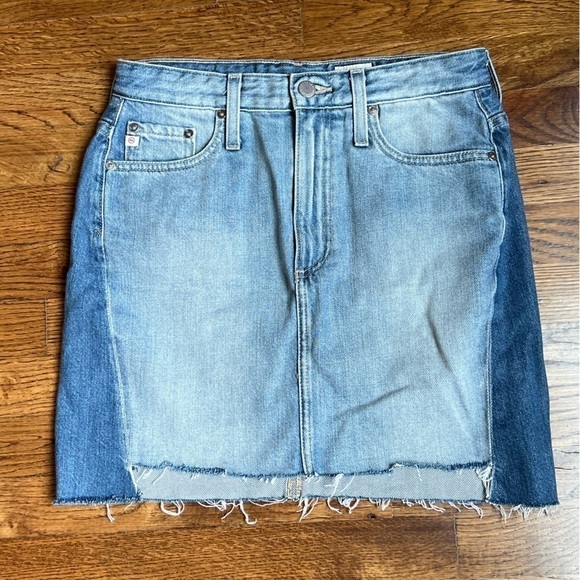AG ADRIANO GOLDSCHMIED  “the Vera “ denim mini skirt raw edge uneven hem size 27 - Picture 1 of 7